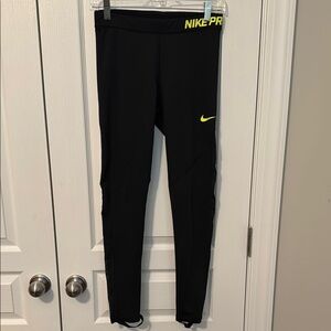 Nike Pro Hyperwarm Women’s Medium Black Leggings with Neon Yellow Accents